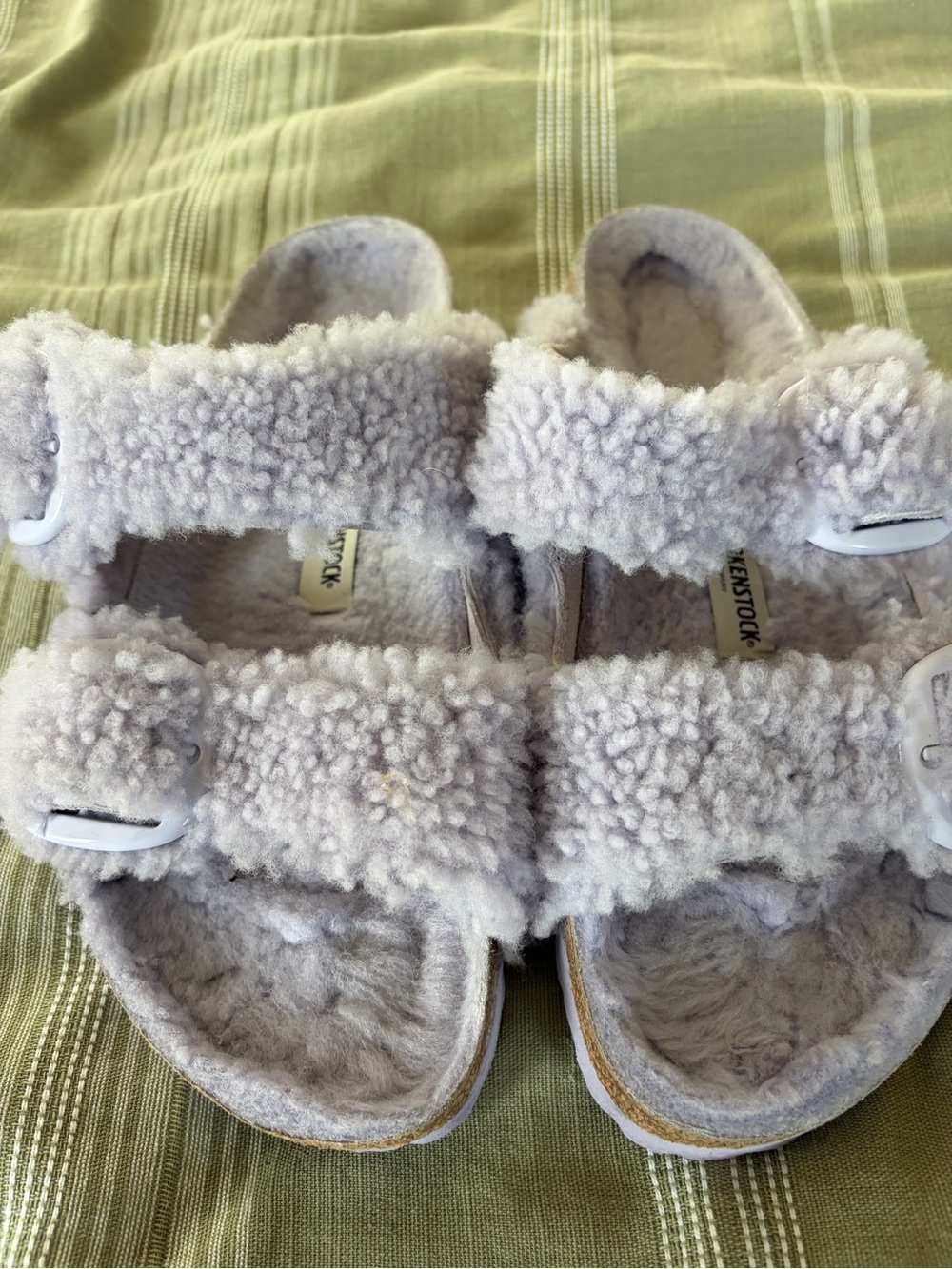 Birkenstock Arizona Big Buckle Shearling Sandals in Purple Fog, Size 38